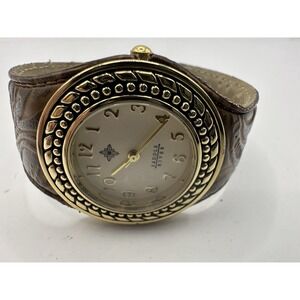 Saddle River Watch 10451 Women Gold Tone 32MM 6" Leather Open Cuff New Battery Q